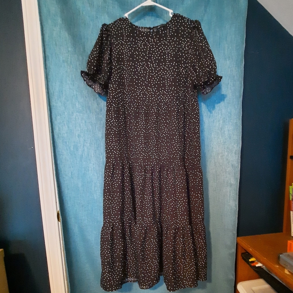 Pretty Garden Black & White Polka Dot Maxi Dress, Size M